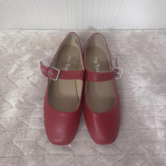Me Too Women’s Faux Leather Red Flat Buckle Mary Janes Size 6.5W NWOT - Picture 10 of 12